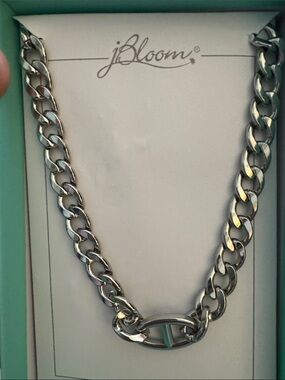 bloom Miller Stainless Polished Silver Cuban Link Necklace with Oval Toggle